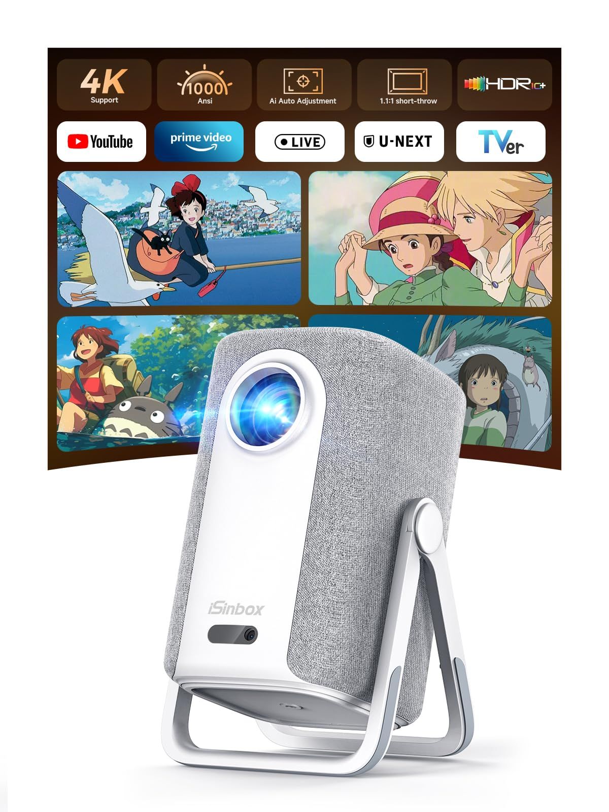 【360°回転・1.1:1短焦点】iSinbox プロジェクター 家庭用 小型 Netflix公式アプリ内蔵 4K対応 プロジェクター 1000ANSI ぷろじえくたー 家庭用 WiFi&Bluetooth5.4対応 オートフォーカス You d6572818 【360°回転・1.1:1短焦点】iSinbox プロジェクター 家庭用 小型 Netflix公式アプリ内蔵 4K対応 プロジェクター 1000ANSI ぷろじえくたー 家庭用 WiFi&Bluetooth5.4対応 オートフォーカス You d6572818