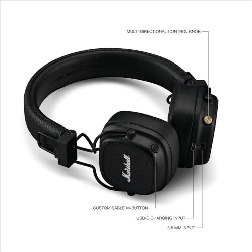 Marshall ワイヤレスオンイヤーヘッドホン Major V ブラック Bluetooth / 連続再生100時間 / Qi充電対応/通話対応 【国内正規品】p 07a578ab Marshall ワイヤレスオンイヤーヘッドホン Major V ブラック Bluetooth / 連続再生100時間 / Qi充電対応/通話対応 【国内正規品】p 07a578ab