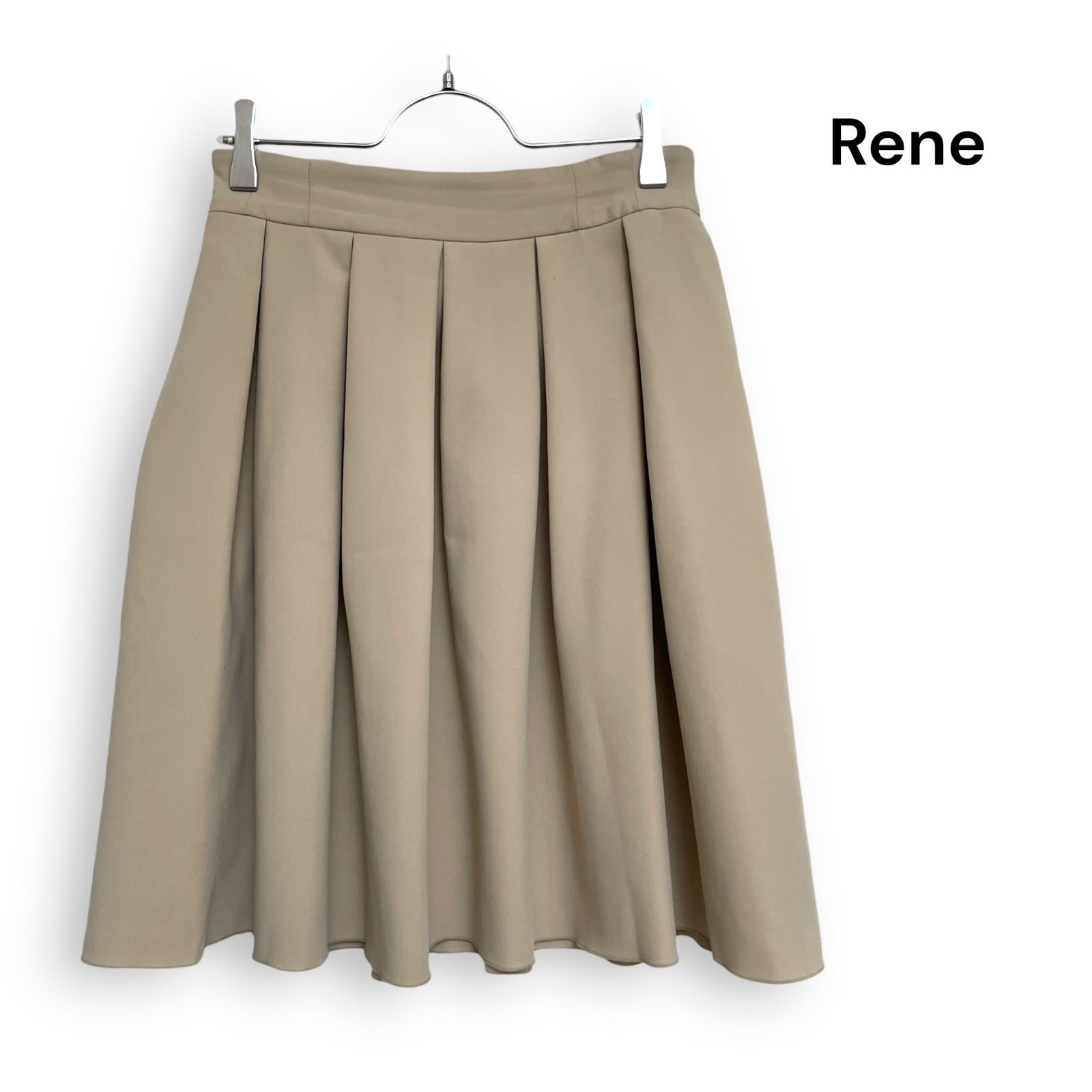 Rene ルネ タック フレア スカート ベージュ Size36