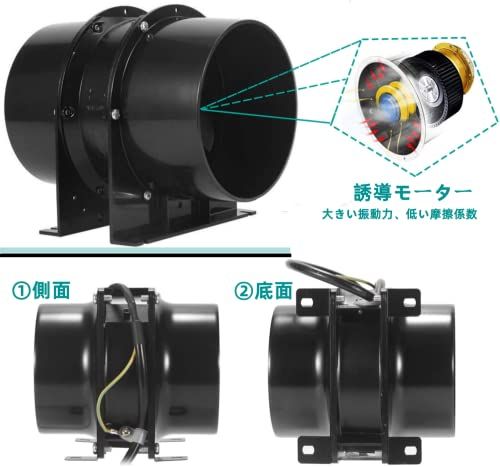 【最新型】ダクトファン OOPPEN 軸流ファン 風量333?/h ダクト用換気扇 150mm 中間取付 ブラック HA1751B1HL [メーカー１年保証] (φ150mm)e 2551a3ac