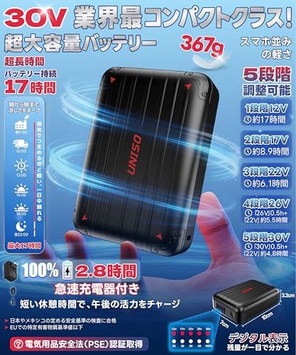 【2026最強爆風 30V超高出力 2.8H急速満充電】空調作業服用 ファンバッテリーセット 日本国内メーカー 17時間稼働 5段階風量調節 ブラシレスモーター 熱中症対策e 03b78f8e
