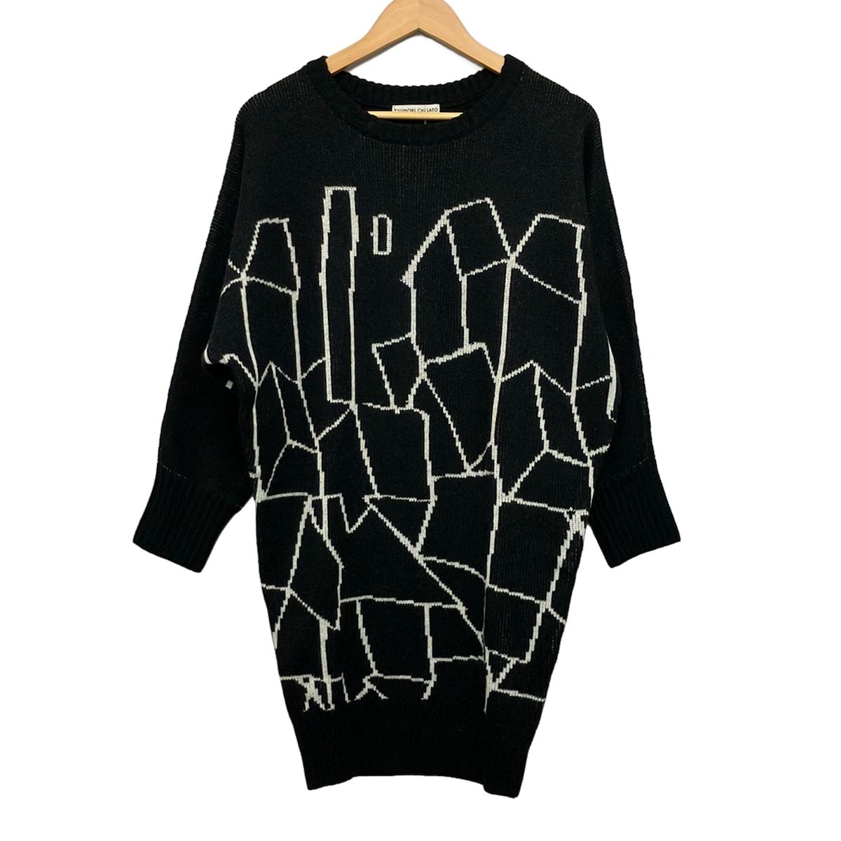 TSUMORI CHISATO(ツモリチサト) ワンピース サイズ2 M レディース - 黒×白 クルーネック/長袖/ひざ丈/ニット