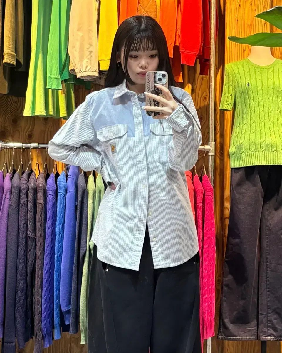 M Carhartt カーハート ストライプ スカイブルー コットン シャツ