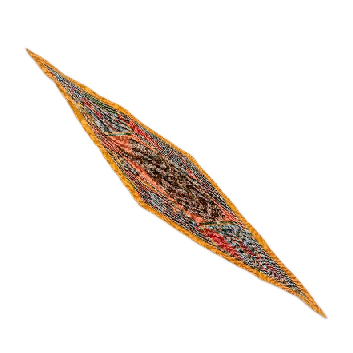 HERMES エルメス プリーツ カレ90 Axis Mundi 世界の中心軸 草木 花柄 樹木 プリセ シルクスカーフ 【中古】