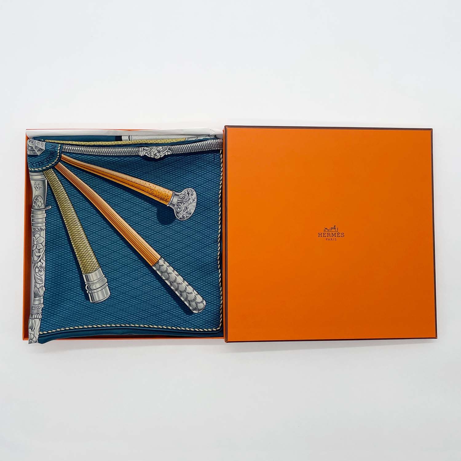 HERMES エルメス カレ90 CANNES & POMMEAUX ステッキ柄 シルクスカーフ