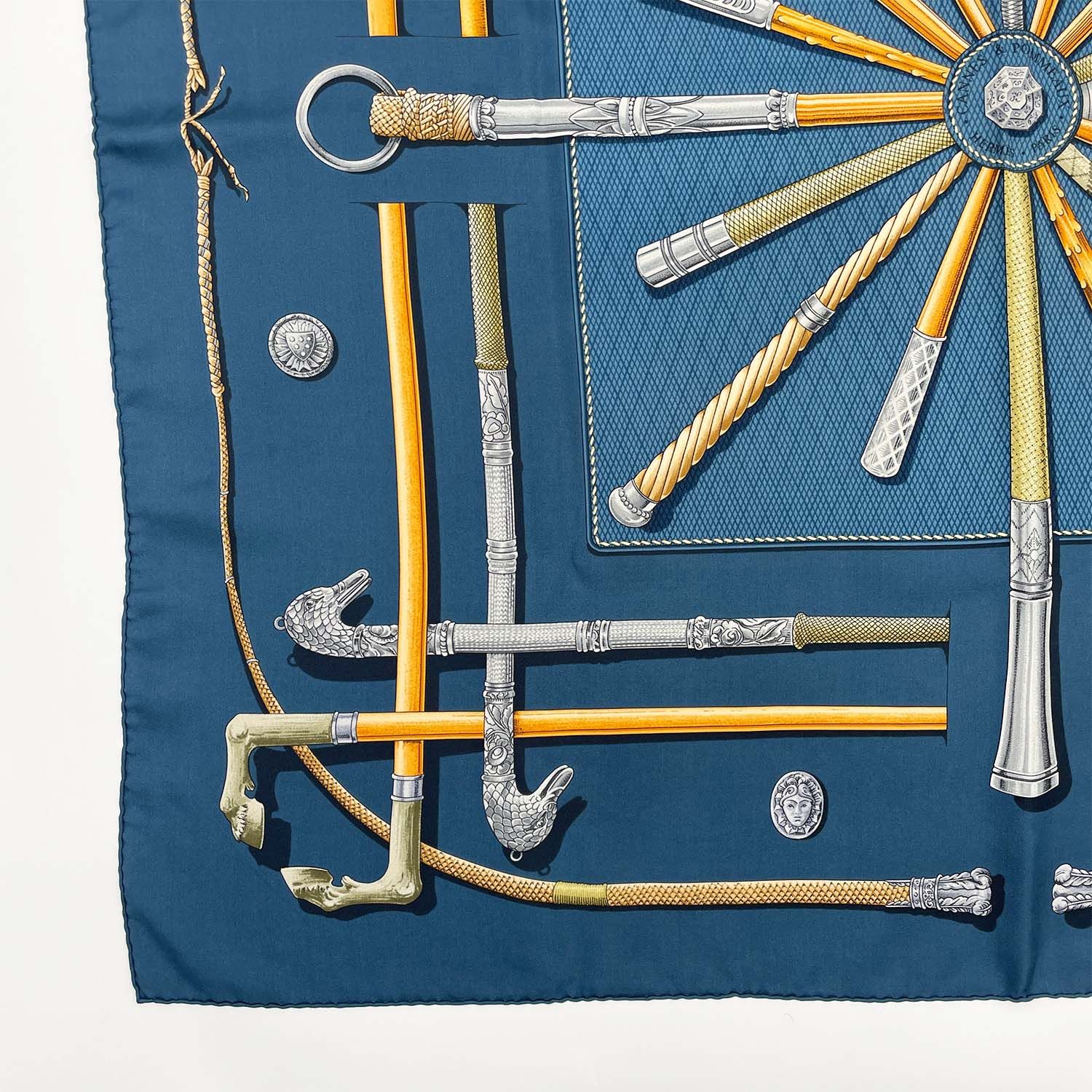 HERMES エルメス カレ90 CANNES & POMMEAUX ステッキ柄 シルクスカーフ