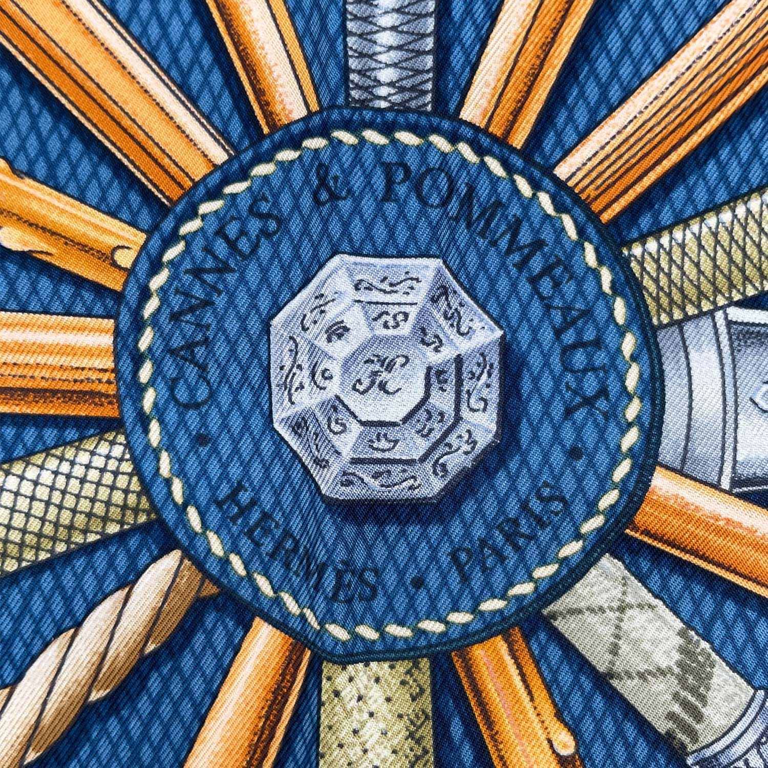 HERMES エルメス カレ90 CANNES & POMMEAUX ステッキ柄 シルクスカーフ