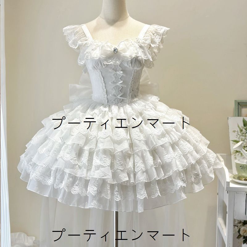 人気商品 「破羽の再生」オリジナルデザイン ロリータ洋装 バレエ風 JSK キャミワンピース ブラック&ホワイト 高貴で優雅な花嫁風デザイン 撮影会 舞台用 推し活 プレゼントにも最適