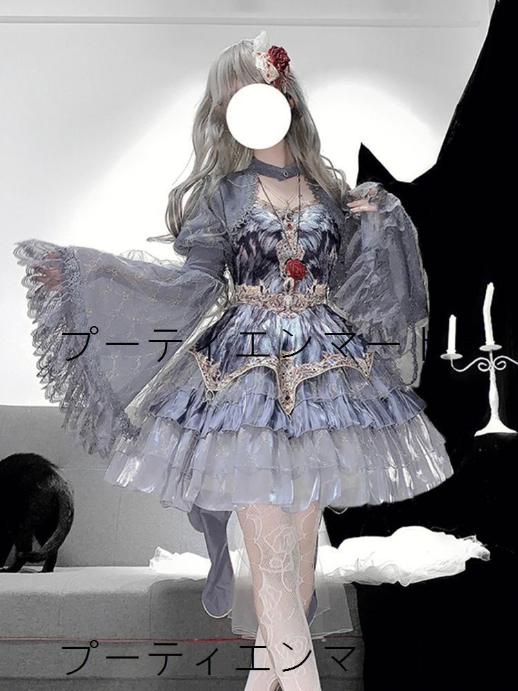 人気商品 新作 灰色ロリータJSKセットアップ 姫袖ケープ付 グレーの白鳥エレガント 暗黒系 プリンセスドレス