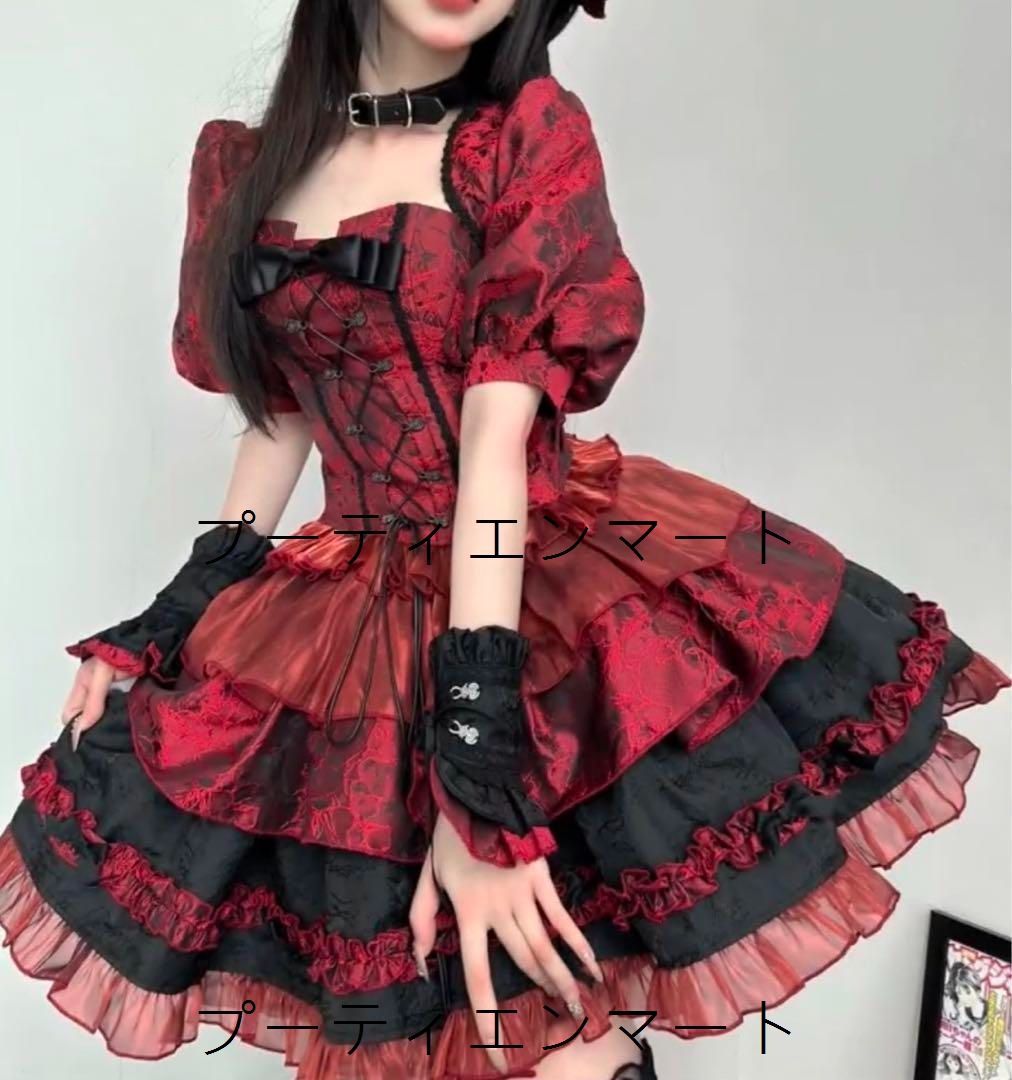 人気商品 ３点セット ゴシック風　ロリータ 森ガール 地雷系 ゴスロリ 可愛い コスプレ