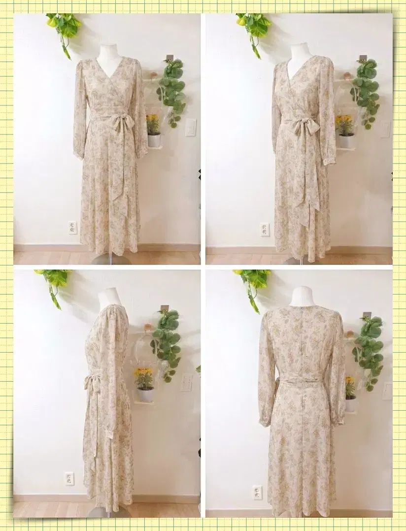 ロマンティック シフォン ラップ ロング丈ワンピース 55 66 イエロー フラワー
