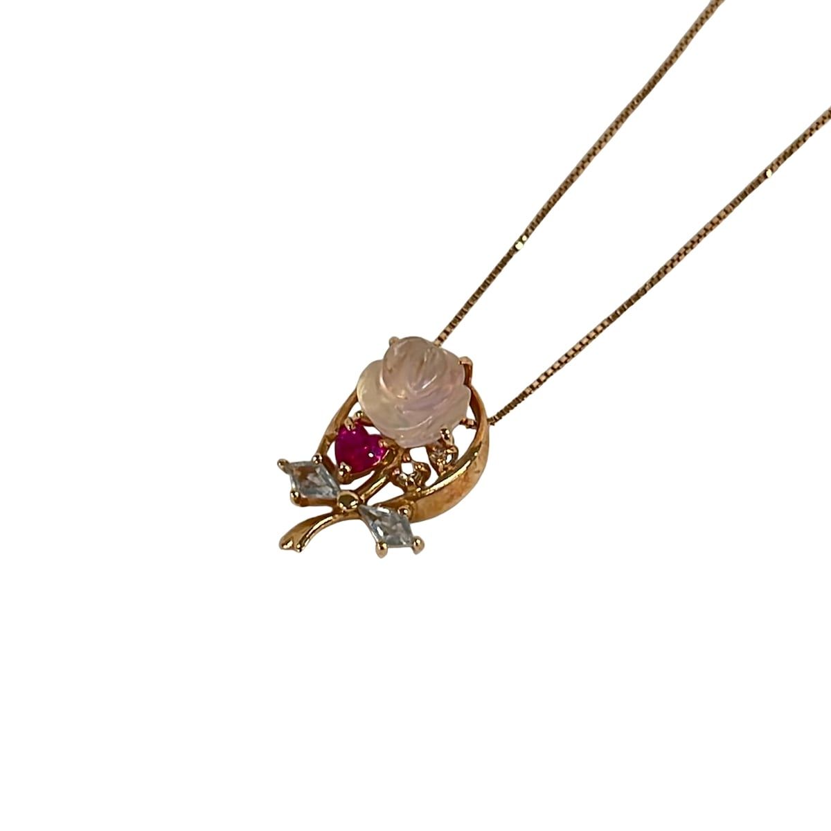 TAKE-UP(テイクアップ) ネックレス美品 - K10PG×ライトピンク×マルチ フラワー(花)/DISNEYコラボ
