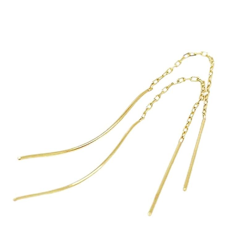レディース プラチナ900 ,（18金） ロング 揺れる Sカーブ チェーン ピアス アメリカンタイプ 落ちにくい Platinum ,( yellowGold) Long Dangle S curve Chain Earrings, American Sty