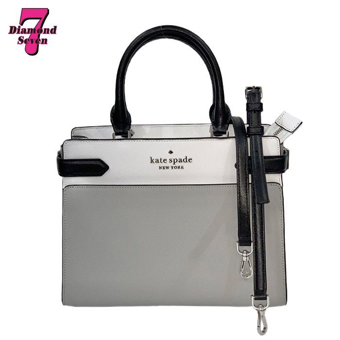 【送料無料】【中古】【美品】kate spade new york ケイトスペード マディソン カラーブロック ミディアム サッチェル レザー 白 黒 グレー ブラック ホワイト 2way ハンドバッグ ショルダーバッグ 鞄 レディース 女性