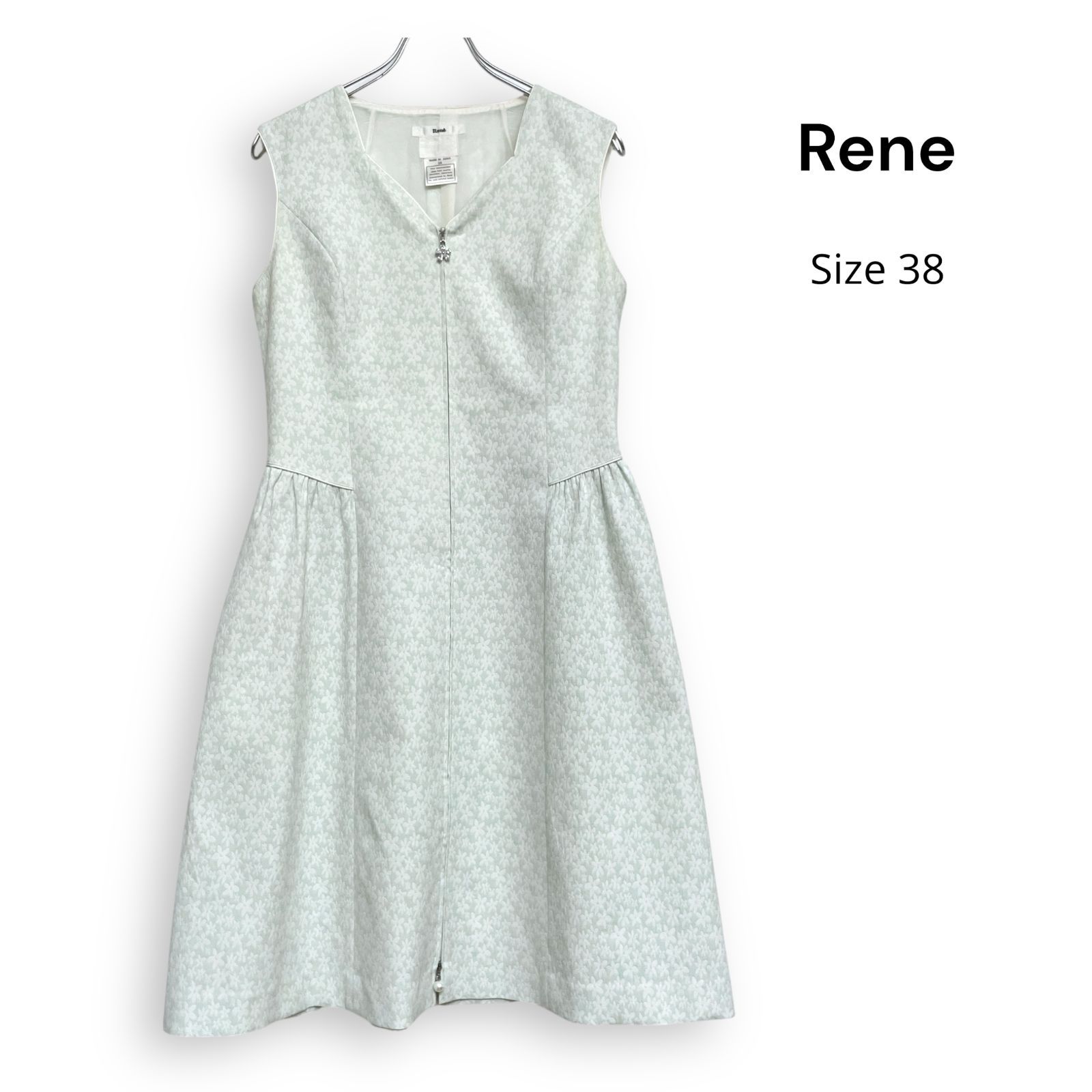 Rene ルネ パール ジャガード フラワー ノースリーブ フレア ワンピース Size38