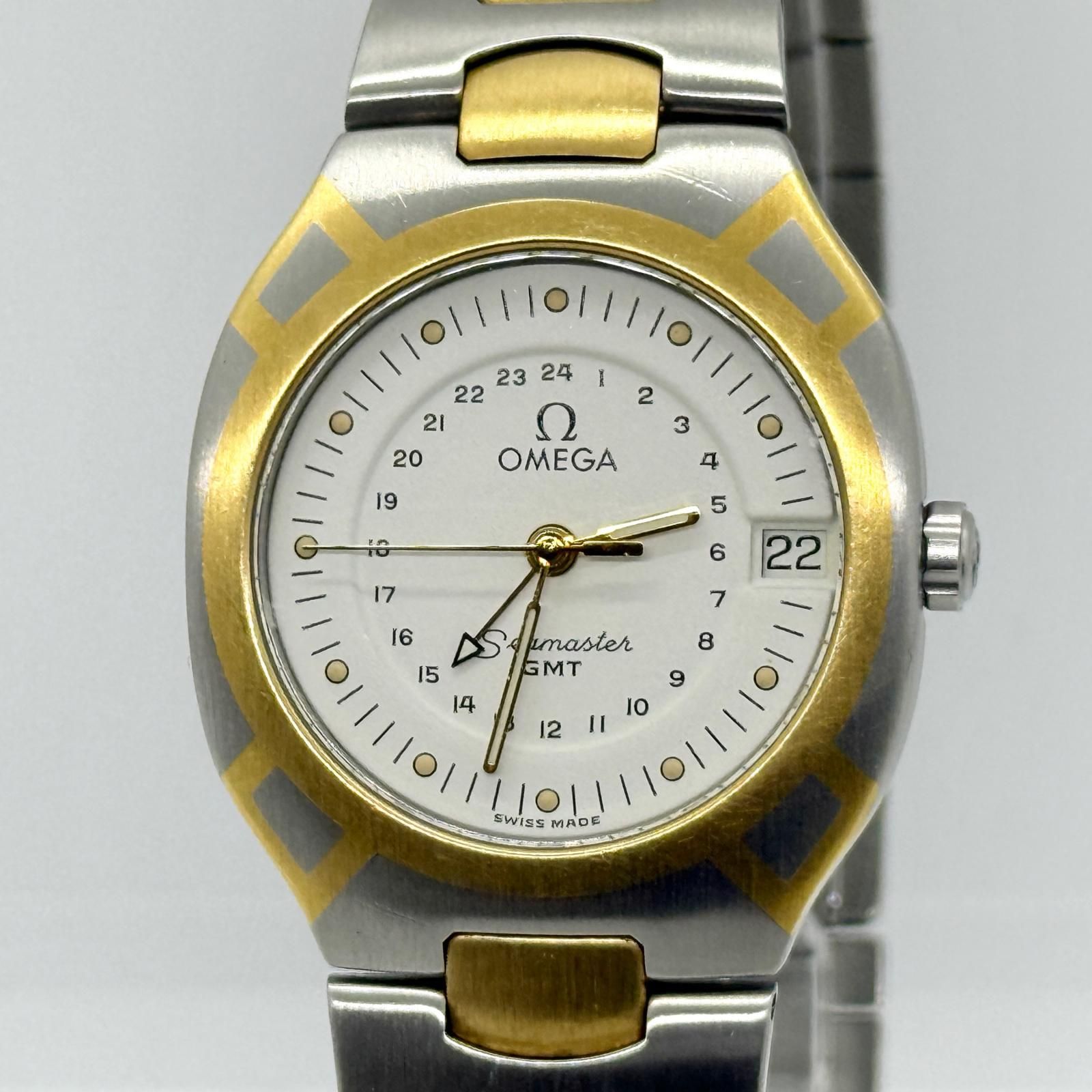 【稼働品】OMEGA シーマスター ポラリス ホワイト文字盤 OMEGA オメガ SEAMASTER シーマスター ポラリス GMT ホワイト QZ ユニ