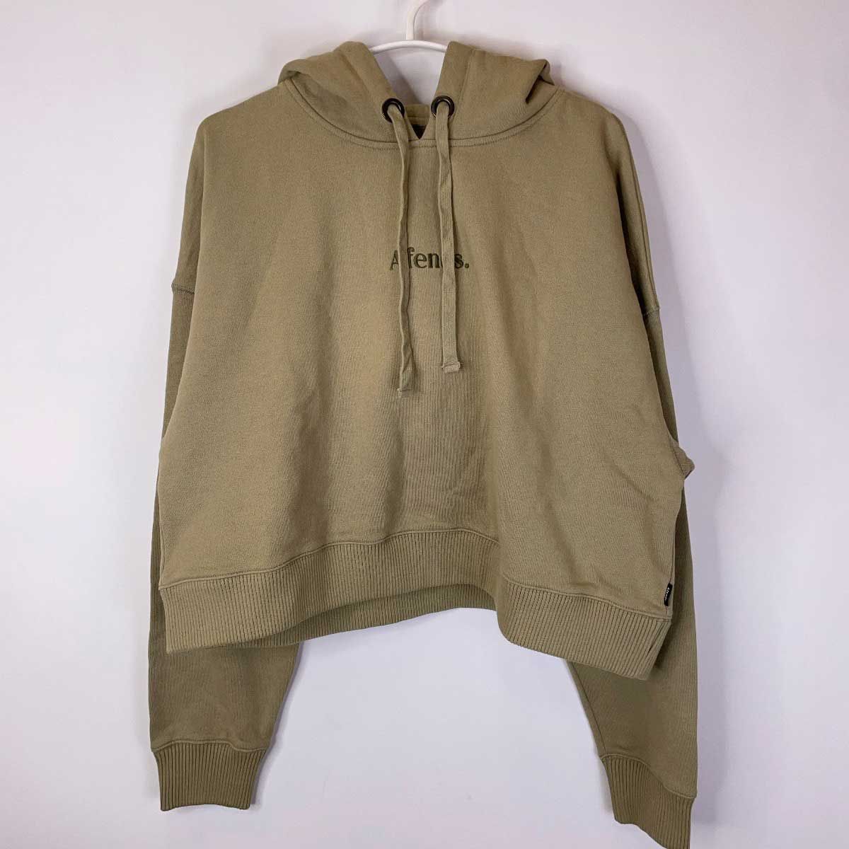 【未使用】Afends アフェンズ OVER AND OUT パーカー フーディ プルオーバー ショート丈 サイズAU/UK10 カーキ W203504 レディース トップス