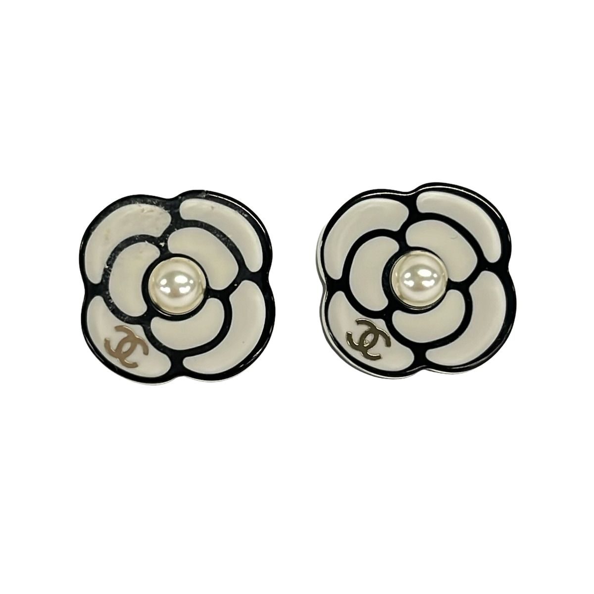 CHANEL(シャネル) ピアス美品 カメリア クリア×黒×白