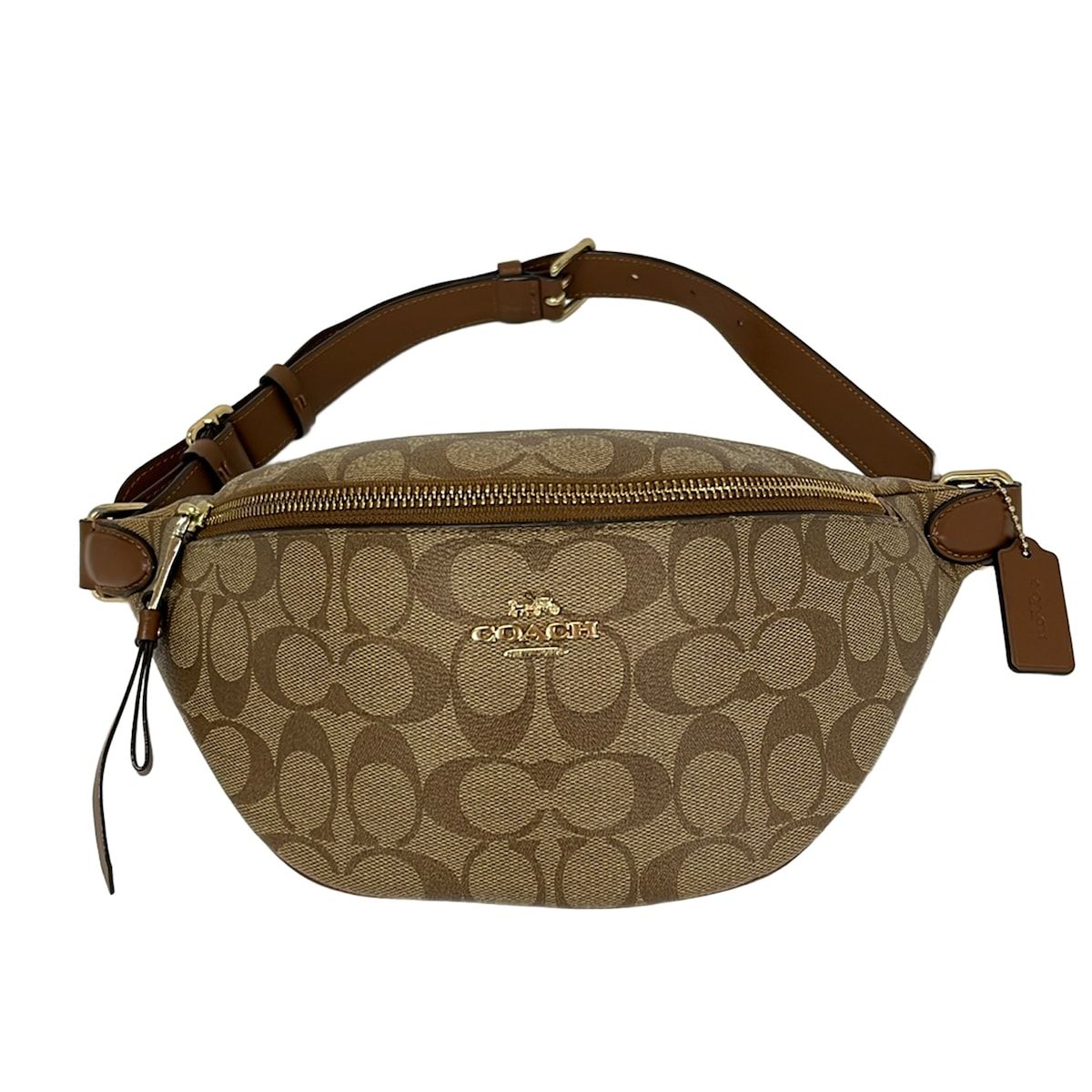 COACH(コーチ) ウエストポーチ シグネチャー柄 F48740 ベージュ×ダークブラウン レザー