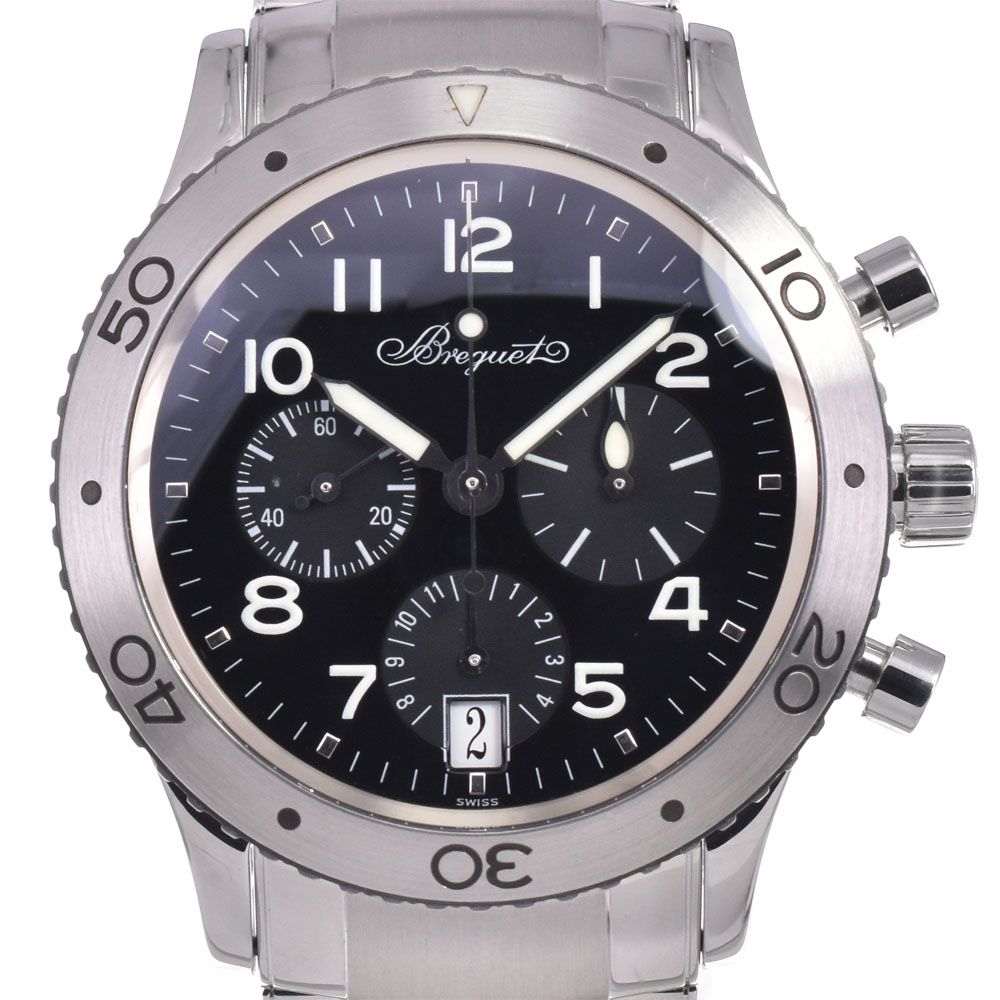 ブレゲ Breguet 3820ST/H2/9W6 トランスアトランティック タイプXX クロノグラフ デイト ブラック 自動巻き メンズ 美品 腕時計 J#148020