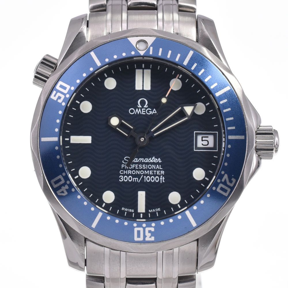 オメガ OMEGA 2551.80 シーマスター デイト 300m ブルー 自動巻き ボーイズ 美品 保証書付き 腕時計 J#147879