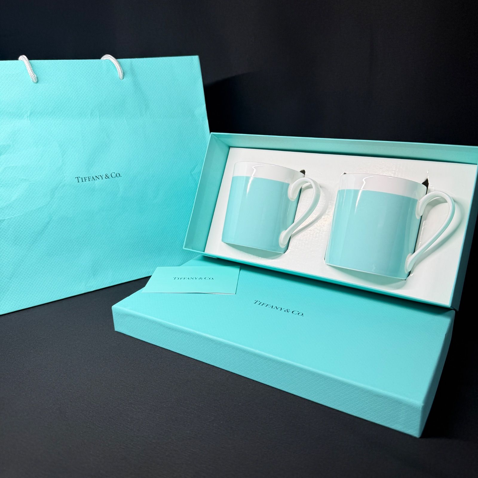F180 Tiffany ティファニー マグカップ カラーブロック TFブルー マグセット ペア ツートン 未使用 箱付き ショッパー付き