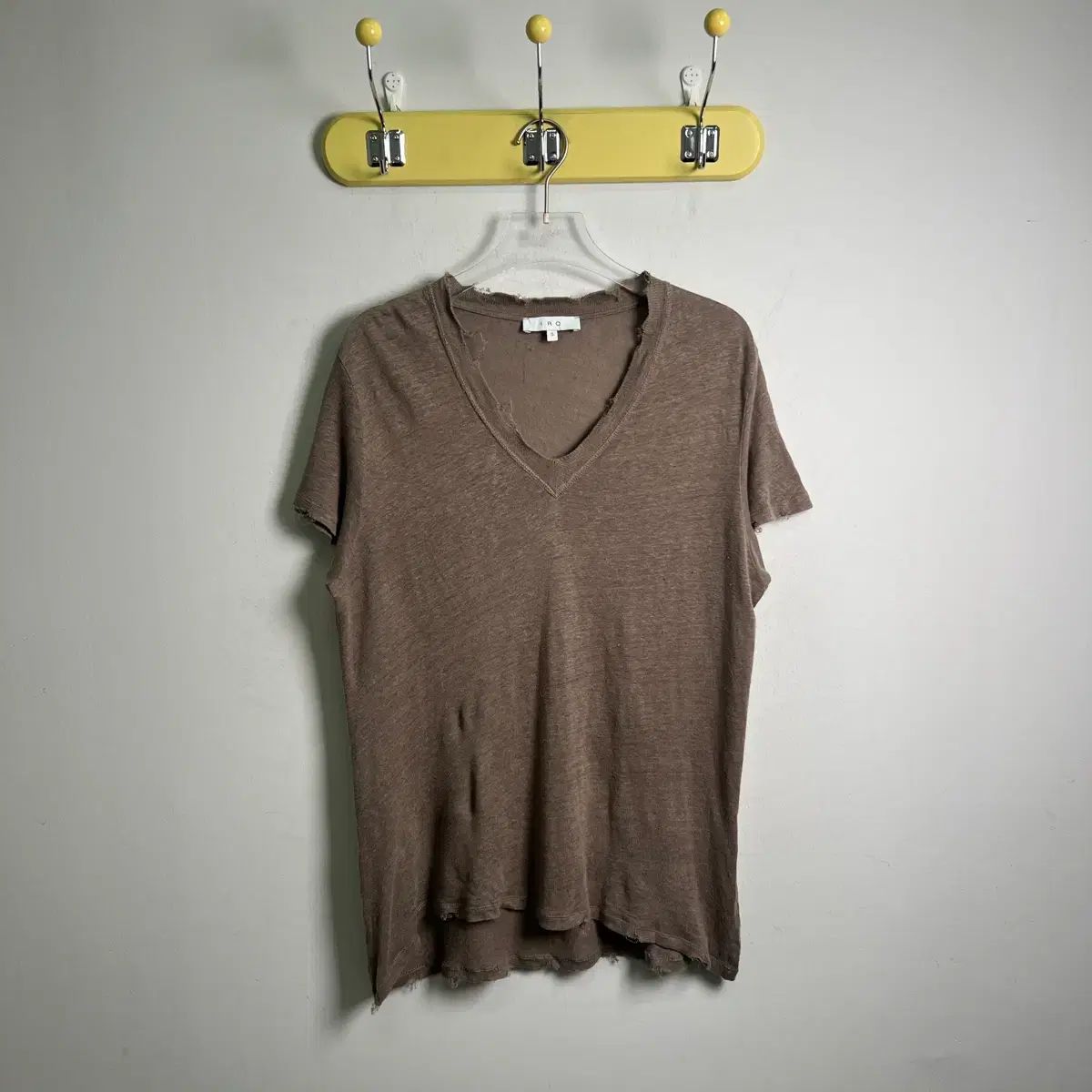 IRO イロ ブラウン ダメージ リネン Vネック 半袖 Tシャツ S