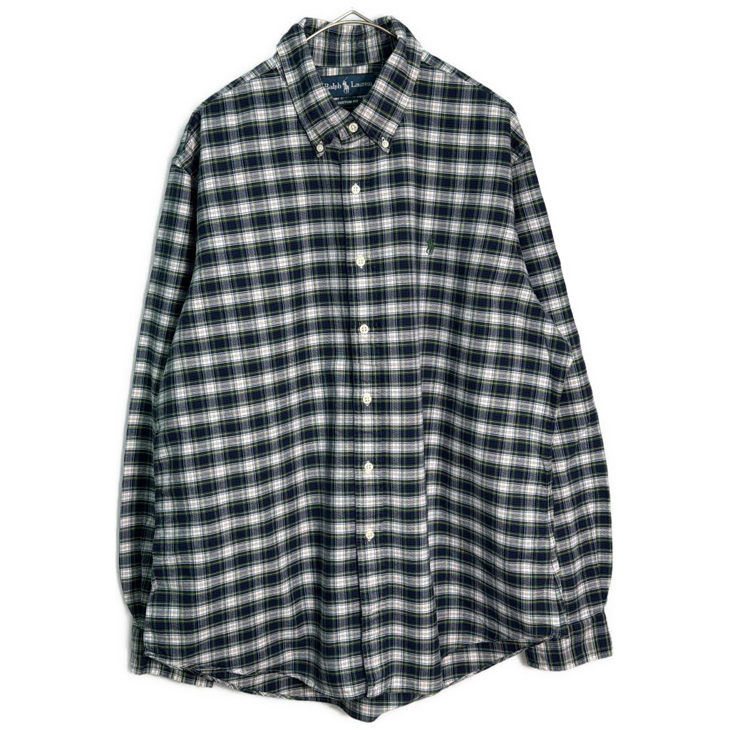 RALPH LAUREN ラルフローレン ボタンダウンシャツ チェック ネイビー(メンズ XL)中古 古着 Y1897