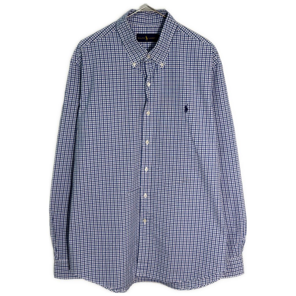RALPH LAUREN ラルフローレン ボタンダウンシャツ チェック ブルー(メンズ XL)中古 古着 Y1902