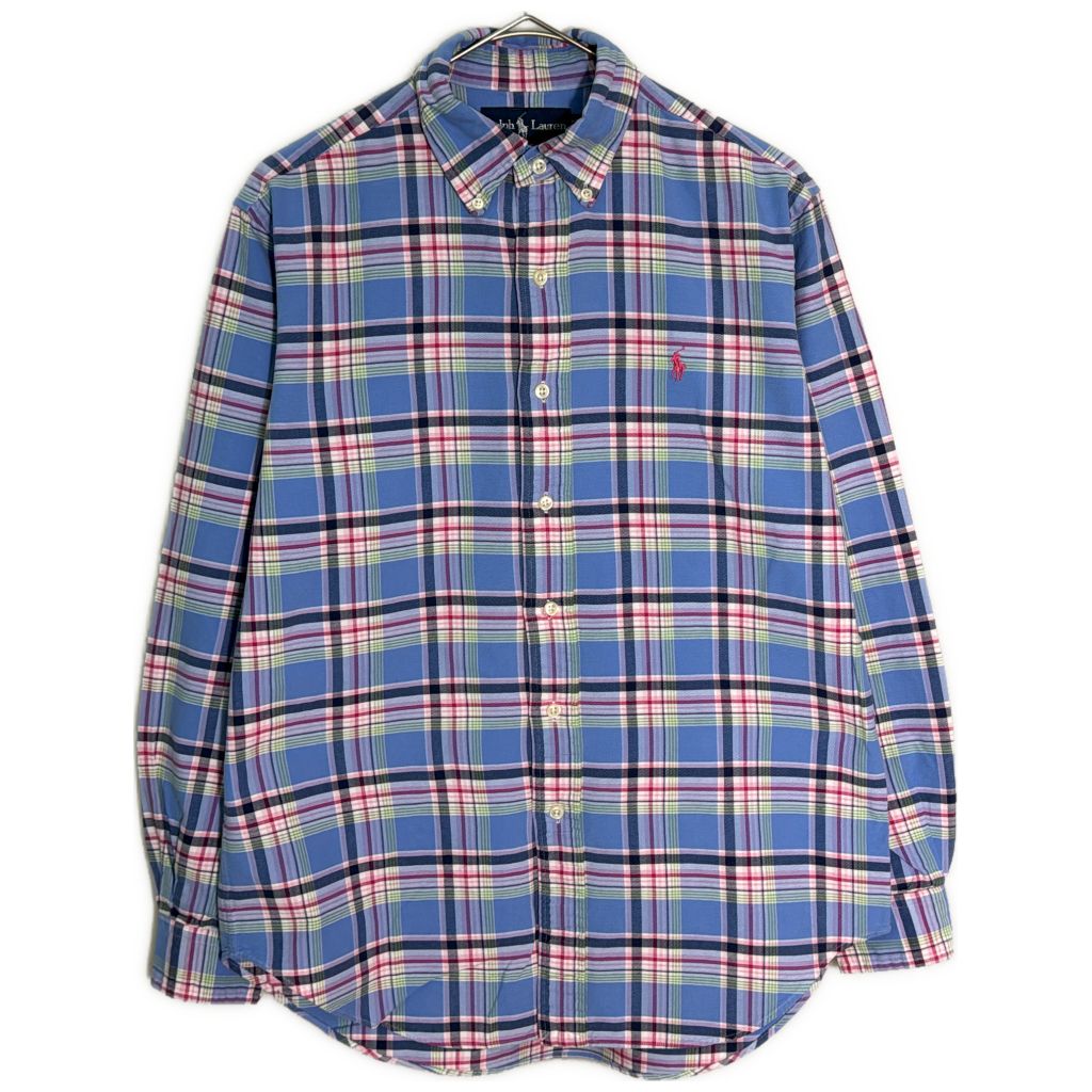 RALPH LAUREN ラルフローレン ボタンダウンシャツ チェック ブルー(メンズ S)中古 古着 Y1906