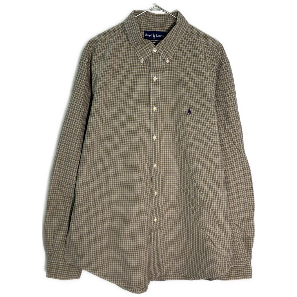 RALPH LAUREN ラルフローレン ボタンダウンシャツ チェック ブラウン(メンズ 17)中古 古着 Y1907