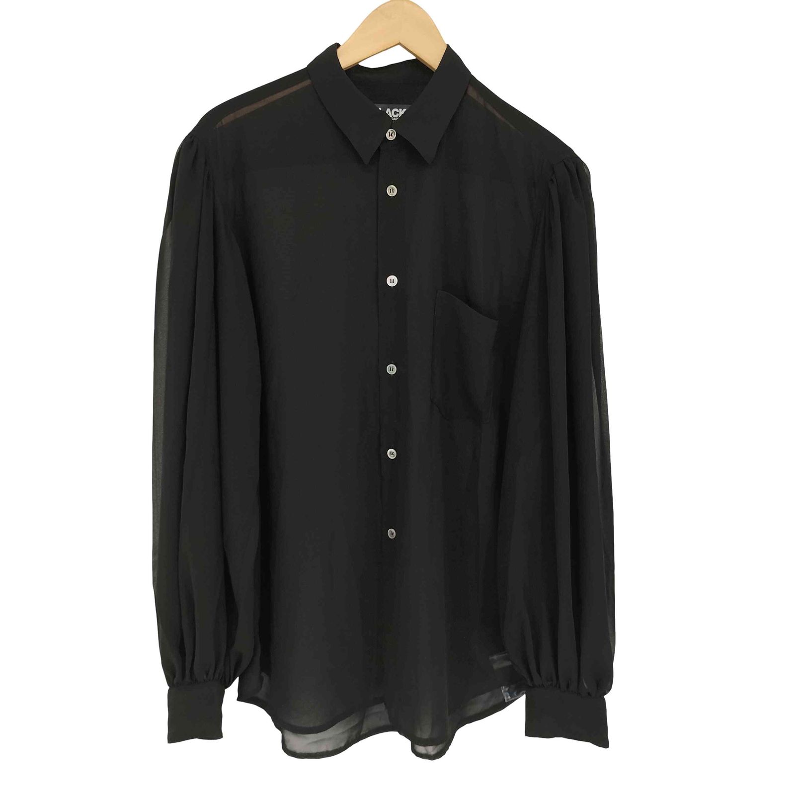 ブラックコムデギャルソン BLACK COMME des GARCONS AD2020 21SS Gathered sleeve see-through blouse レディース L