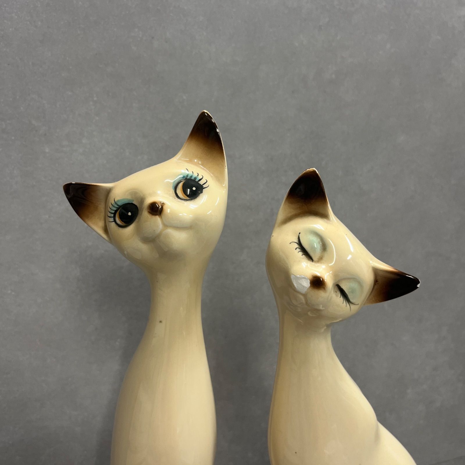 昭和レトロ/当時物】シャム猫 置物 2つセット ペア 人形 オブジェ 