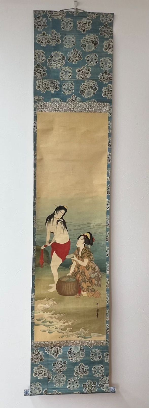 喜多川歌麿 「鮑取り（アワビ取り）」 美人画 掛け軸
