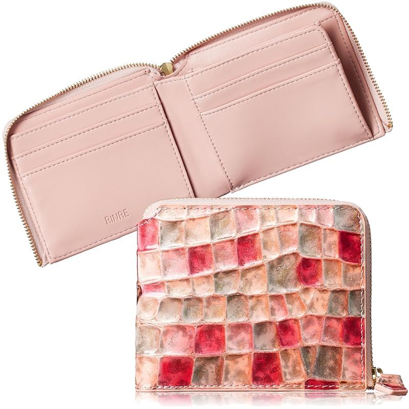 【新品】 [リンレ] 財布 レディース 2つ折り 折財布 コンパクト 小さい 折りたたみ財布 大容量 薄い レザー 本革 使いやすい ブランド 母の日 プレゼント ギフト 専用箱付 (モルガナイトピンク)