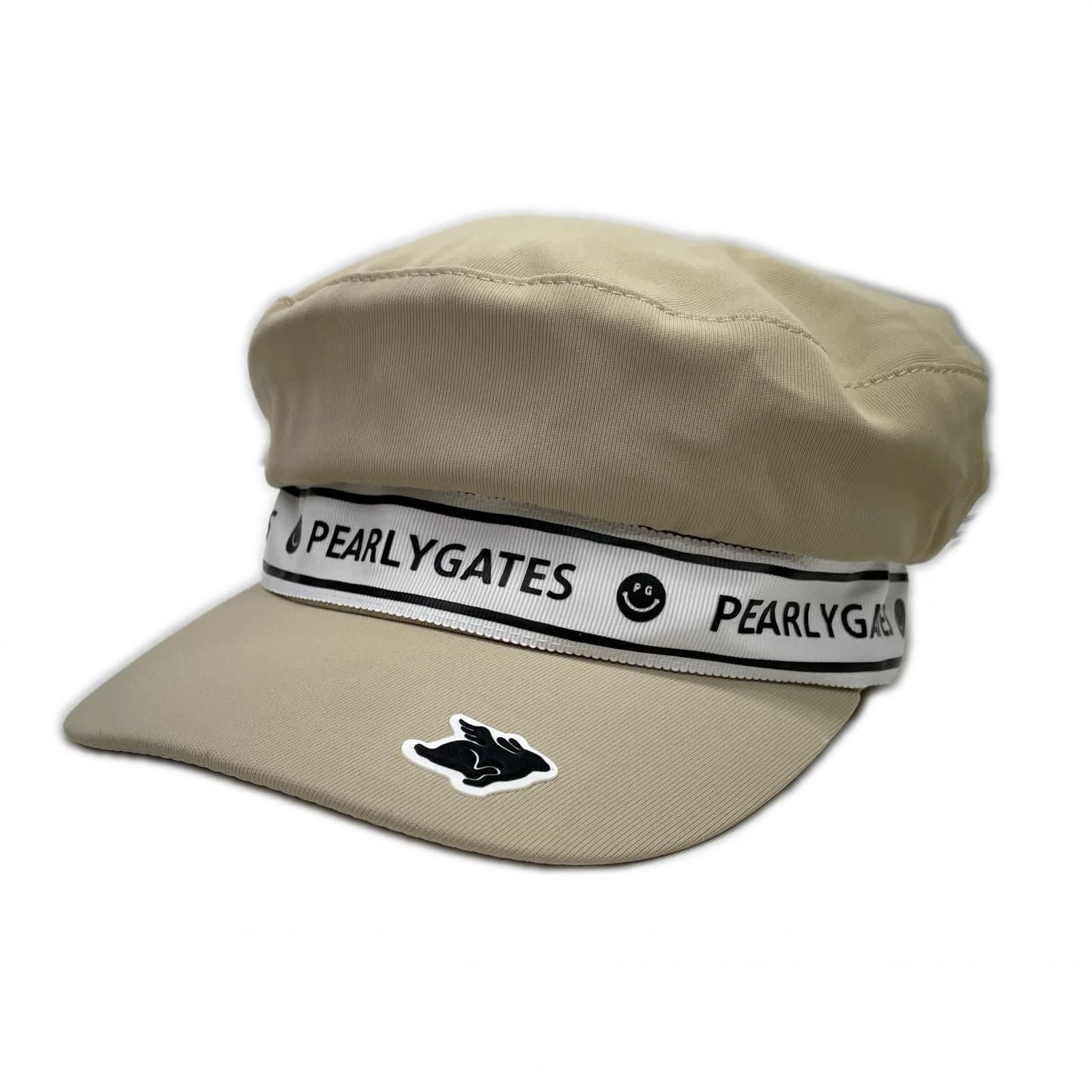 中古 パーリーゲイツ PEARLY GATES キャスケット フリー ベージュ系 韓国パーリーゲイツ限定 後ろリボン