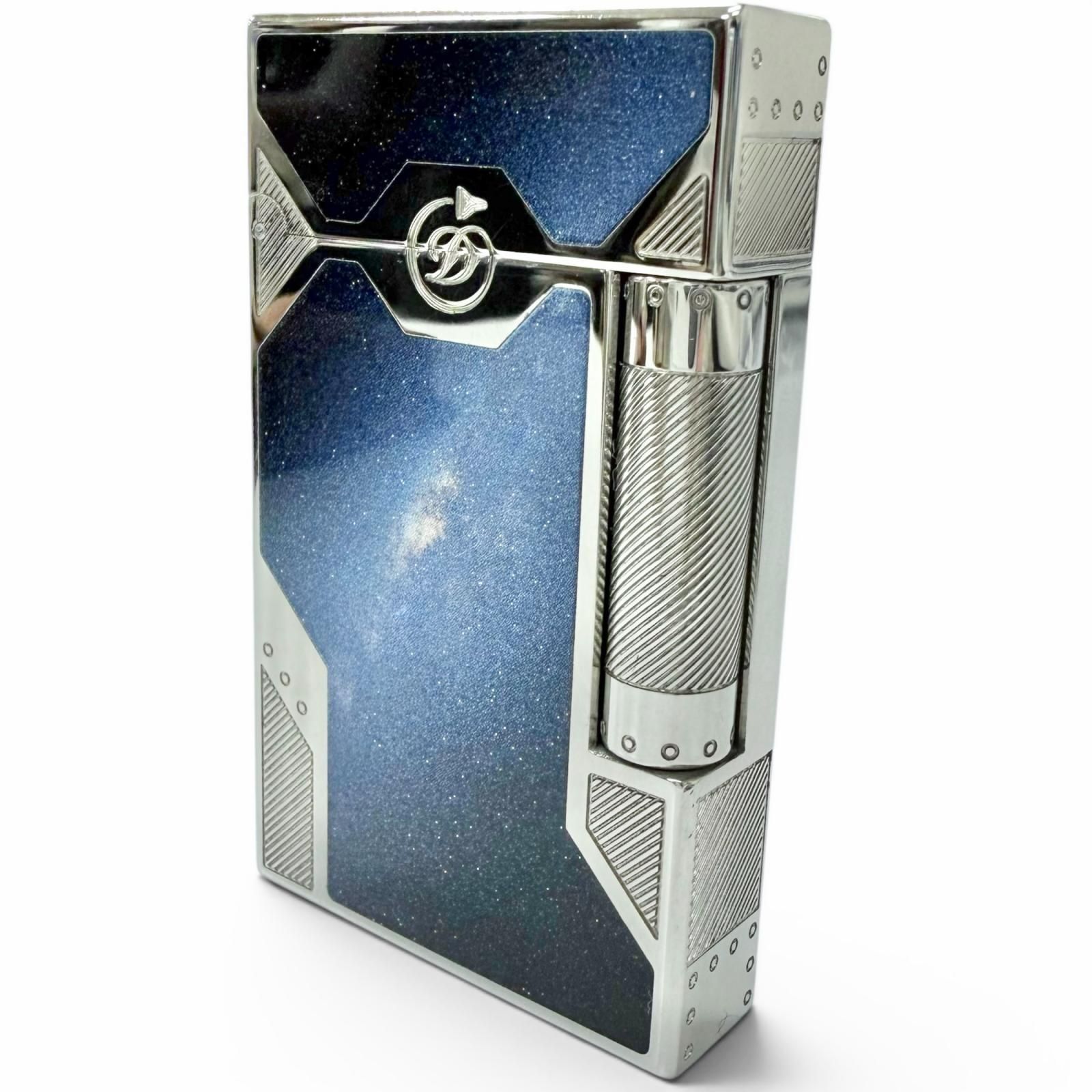 美品□Dupont デュポン ライン2 ライター スペース オデッセイ プレミアム ダブルバーナー 0290/2001 ライター シルバー ブルー フランス製 メンズ 着火確認済み