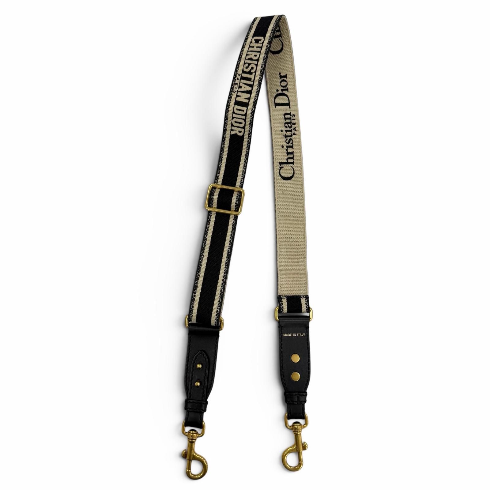 良品☆Christian Dior クリスチャンディオール S8553CBTE キャンバス レザー使い 現行品 エンブロイダリー ショルダーストラップ ブラック ベージュ イタリア製 レディース 定価165,000円