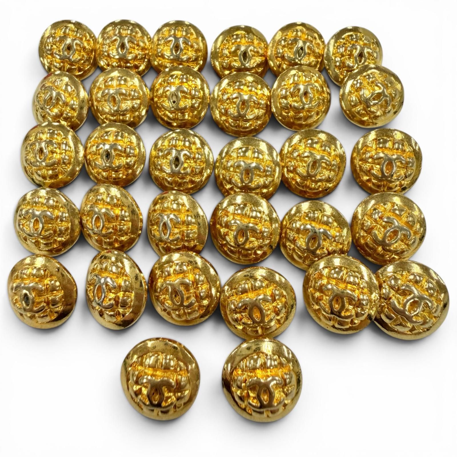 美品◇CHANEL シャネル ヴィンテージ ココマーク マトラッセ 金ボタン 32点セット ボタンセット ゴールド レディース