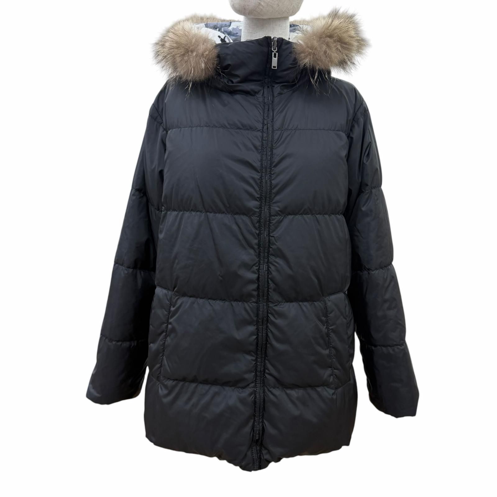 美品☆MAX MARA WEEK END LINE マックスマーラ ウィークエンドライン リバーシブル ダウンコート ブラック グレー系 総柄 44 正規品 レディース