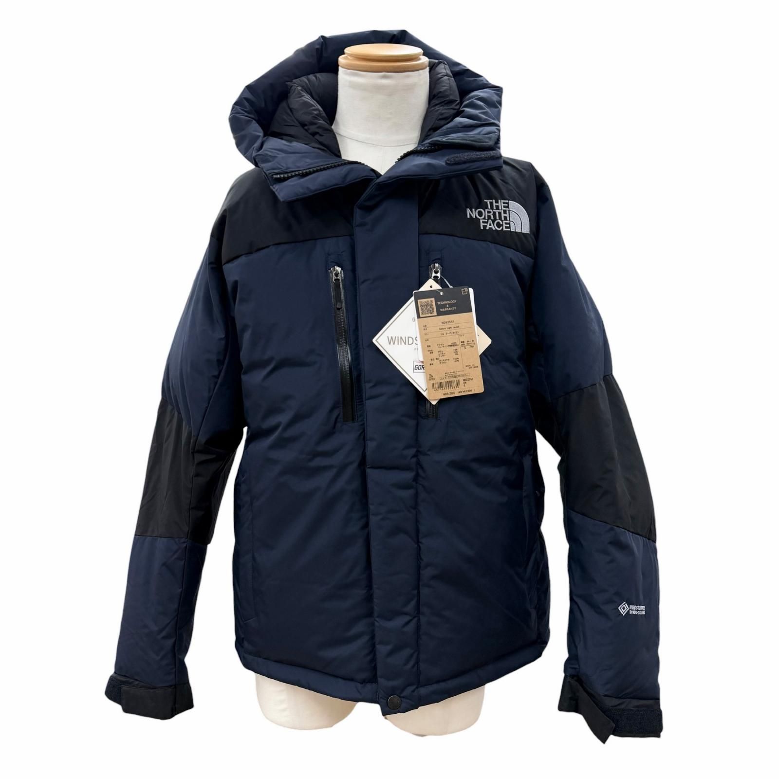 未使用品▼THE NORTH FACE ザ・ノースフェイス ND92551 Baltro Light Jacket GORE-TEX ロゴ刺繍 フーデッド ダブルジップアップ ダウンジャケット ネイビー ブラック S 正規品 メンズ