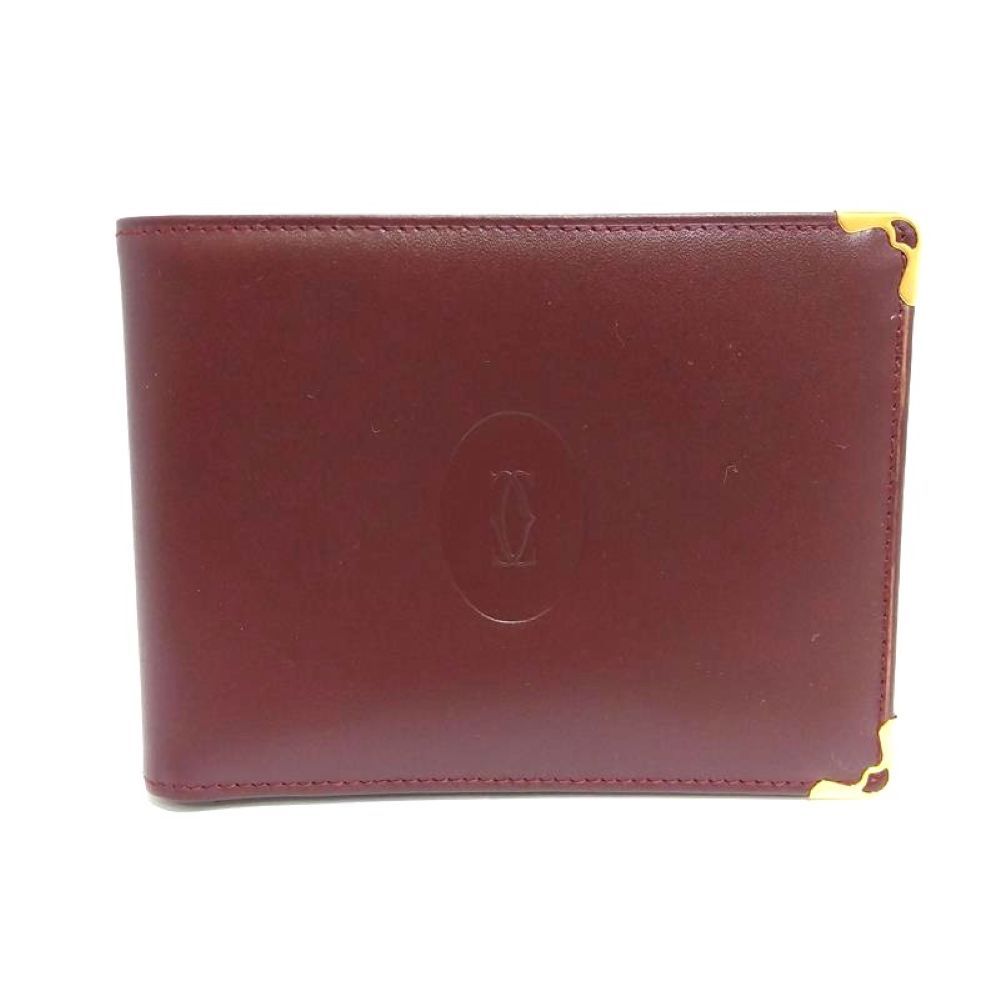 カルティエ Cartier マストライン 二つ折り財布 カーフスキン ボルドー ゴールド金具【中古】