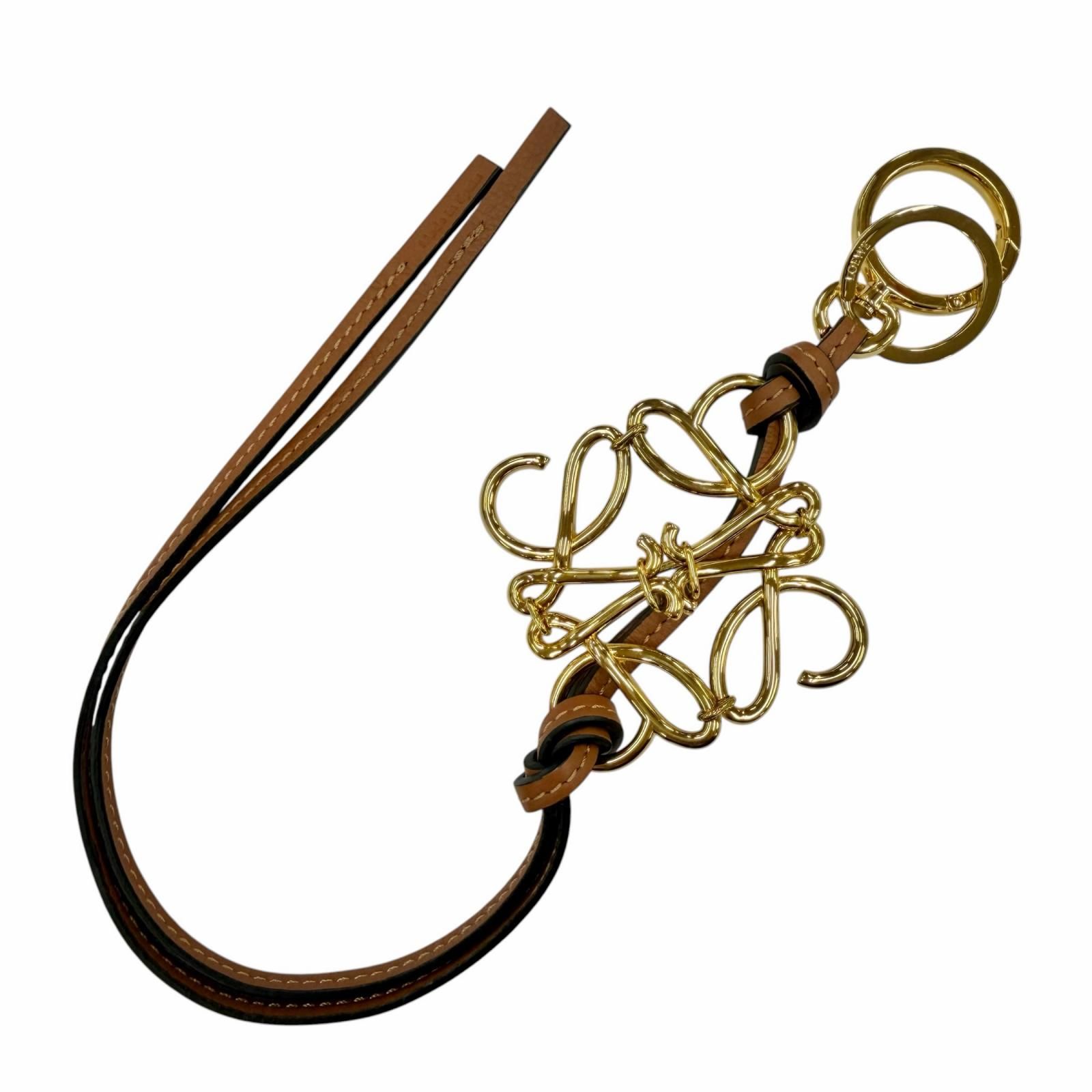 美品◇LOEWE ロエベ C821232X01 クラシックカーフ タン アナグラム キーホルダー バッグチャーム ゴールド金具 スペイン製 レディース 箱・保存袋付き