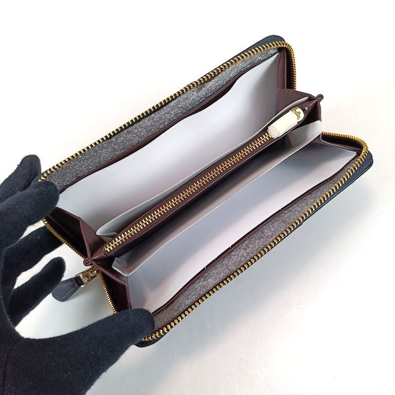 ほぼ未使用 COACH コーチ 長財布 ラウンドファスナー シグネチャー ネイビー系 箱付 美品 レディース