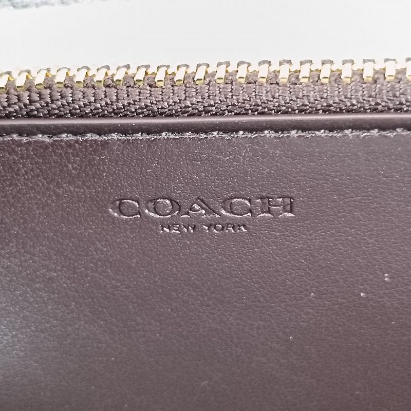 ほぼ未使用 COACH コーチ 長財布 ラウンドファスナー シグネチャー ネイビー系 箱付 美品 レディース