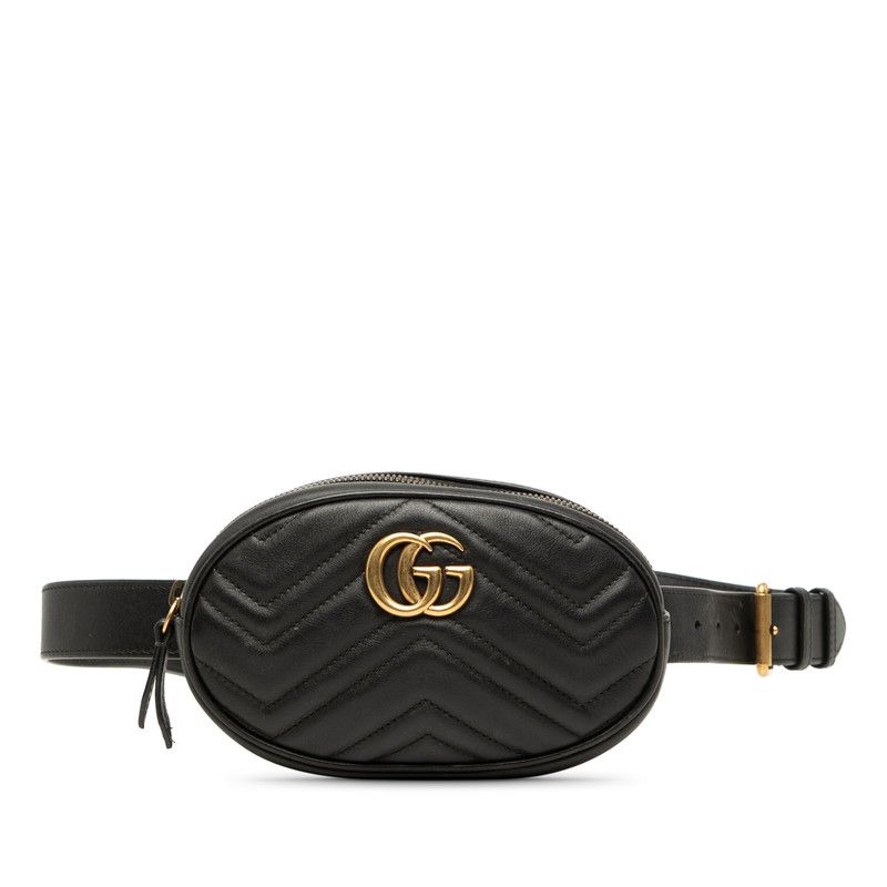 グッチ GGマーモント キルティング ボディバッグ ウエストバッグ 476434 ブラック レザー レディース GUCCI【1-0268103】