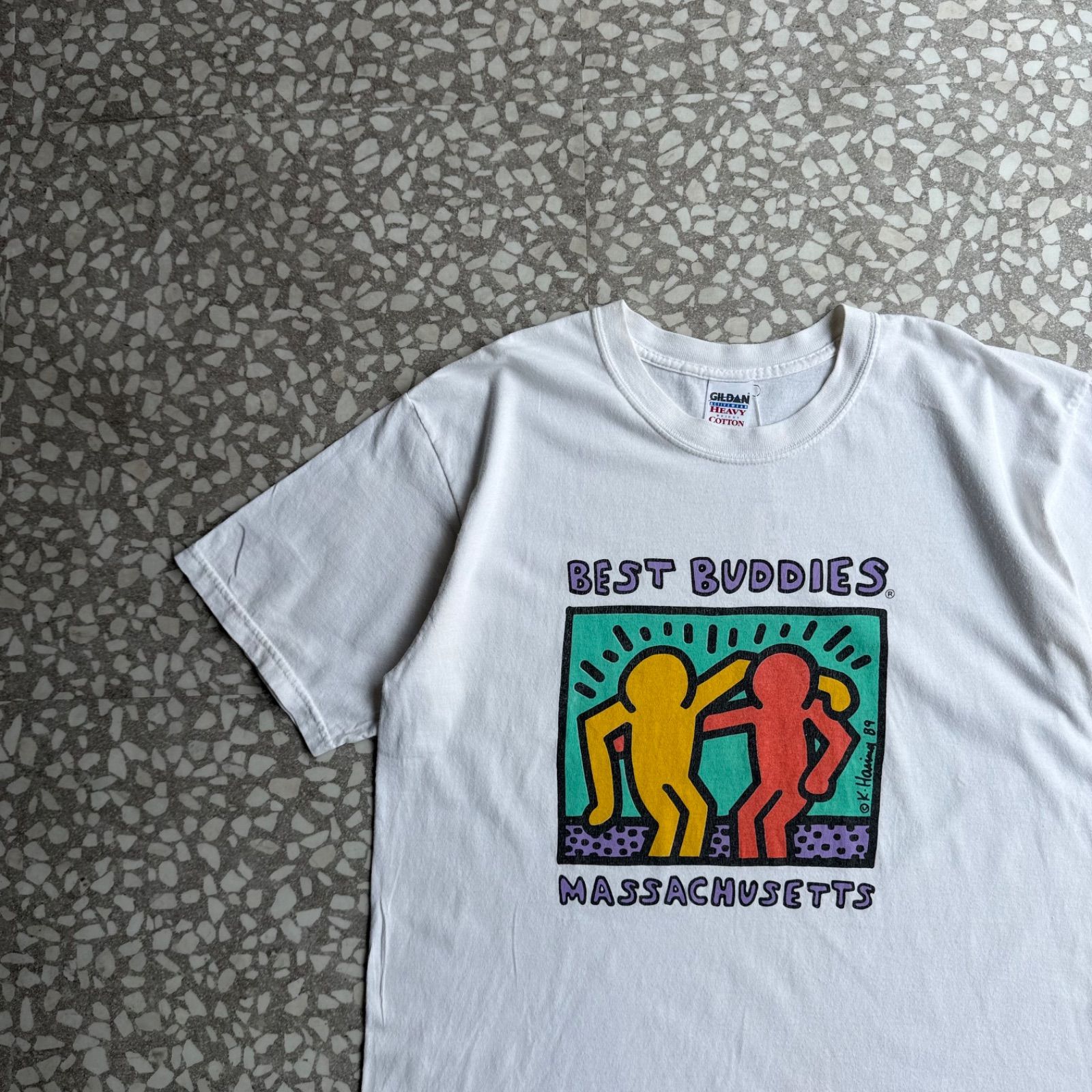 GILDAN / 90’s Keith Haring T-shirt sizeL ギルダンボディ　キースヘリング　グラフィックTシャツ　 アートTシャツ　フォトT　ユニセックス　半袖　白