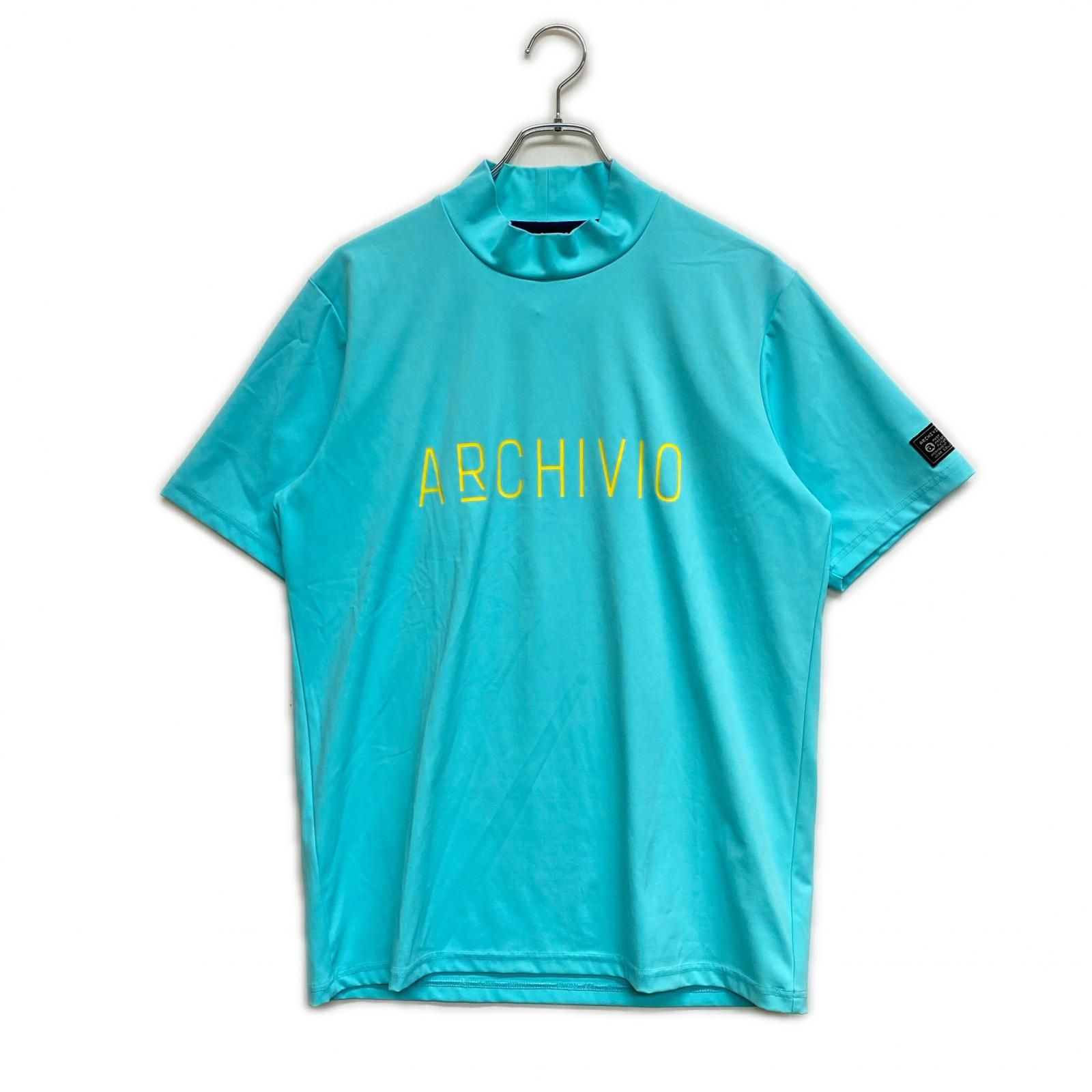 中古 メンズ アルチビオ archivio 半袖シャツ 48(L) 水色 ブルー ハイネック ストレッチ