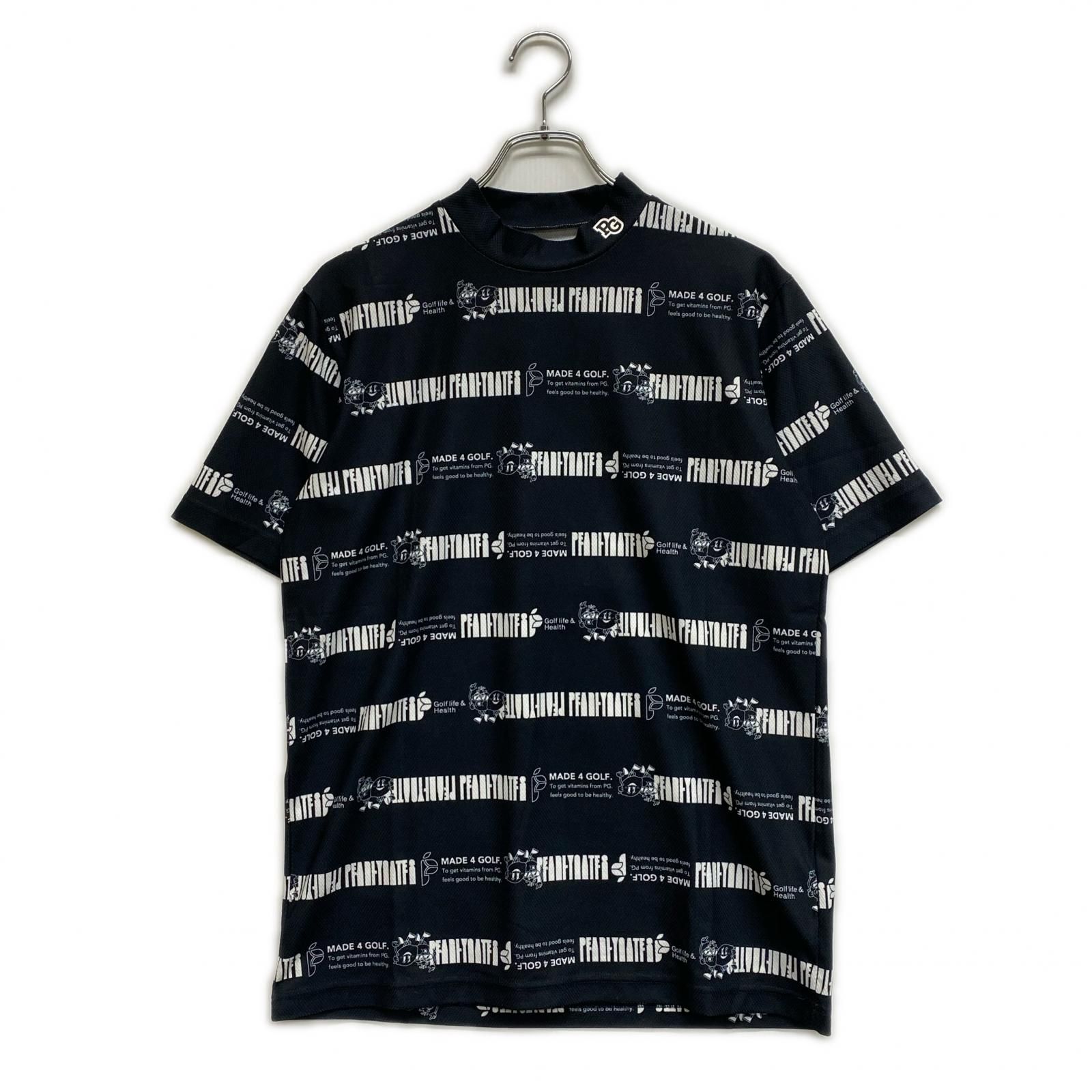 中古 メンズ パーリーゲイツ PEARLY GATES 半袖シャツ 5(L) ブラック モックネック 総柄 ボーダー