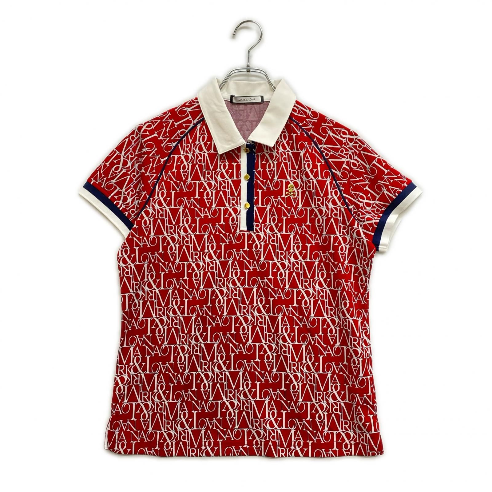 中古 レディース マークアンドロナ MARK&LONA 半袖ポロシャツ 40(L) 赤 レッド ロゴ総柄 7,104円